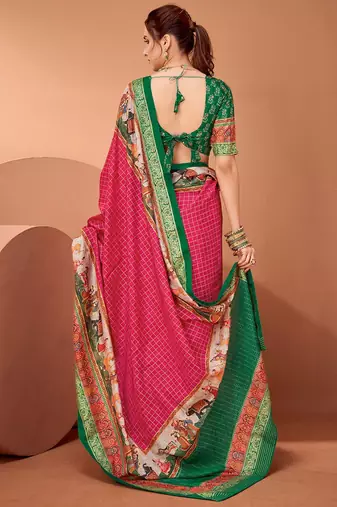 Pink ethnic motifs printed banarasi saree