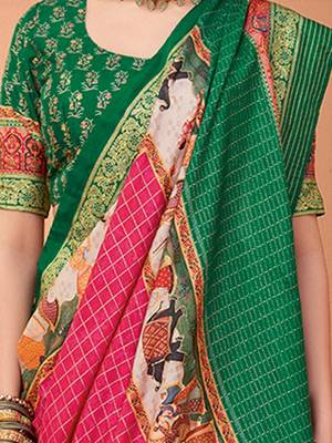 Pink ethnic motifs printed banarasi saree 4