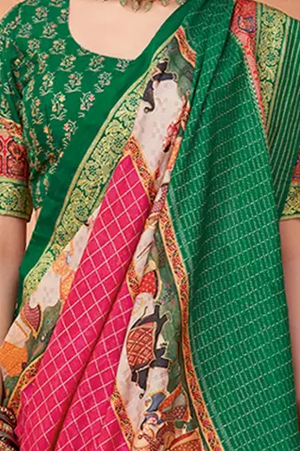 Pink ethnic motifs printed banarasi saree