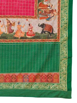 Pink ethnic motifs printed banarasi saree 5