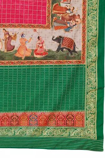 Pink ethnic motifs printed banarasi saree