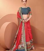 Red ethnic motifs printed saree with unstitched blouse