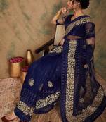 Navy blue navy blue ethnic motifs embroidered saree