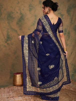 Navy blue navy blue ethnic motifs embroidered saree 3