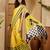 Yellow striped printed saree with unstitched blouse