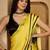 Yellow striped printed saree with unstitched blouse