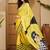 Yellow striped printed saree with unstitched blouse
