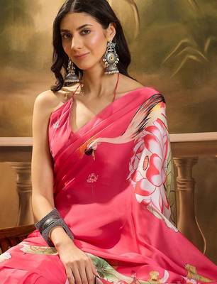 Pink floal printed festive saree 1