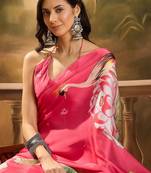 Pink floal printed festive saree