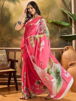 Pink floal printed festive saree 2