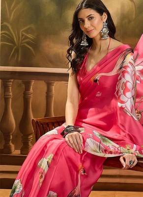 Pink floal printed festive saree 4