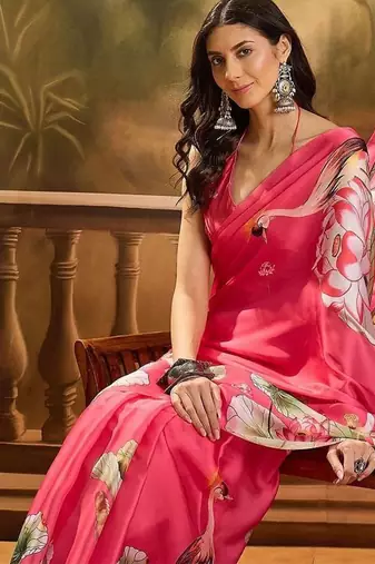 Pink floal printed festive saree