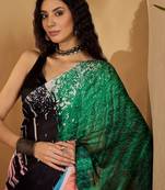 Pink abstract printed saree with unstitched blouse