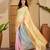 Yellow abstract printed saree with unstitched blouse