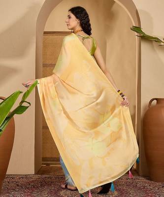Yellow abstract printed saree with unstitched blouse 4