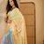 Yellow abstract printed saree with unstitched blouse