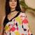 White abstract printed saree with unstitched blouse