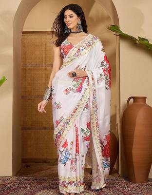 White floral printed saree 1