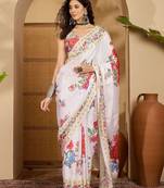 White floral printed saree