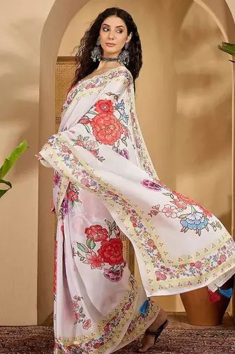 White floral printed saree