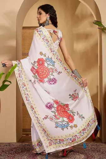 White floral printed saree