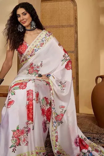 White floral printed saree