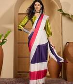 White colourblocked saree with unstitched blouse
