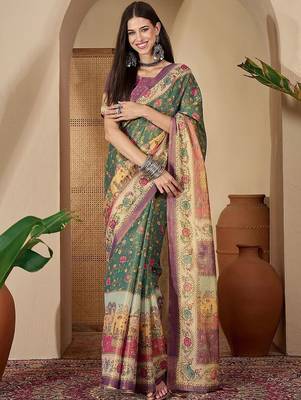 Green green silk blend printed sarees 1