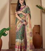Green green silk blend printed sarees
