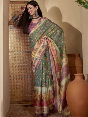 Green green silk blend printed sarees 3
