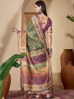 Green green silk blend printed sarees 4