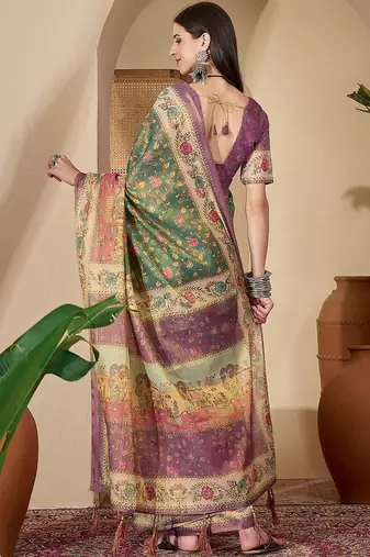 Green green silk blend printed sarees