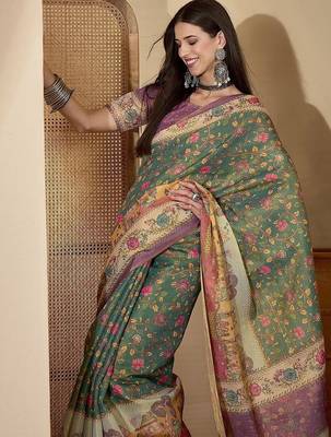 Green green silk blend printed sarees 5