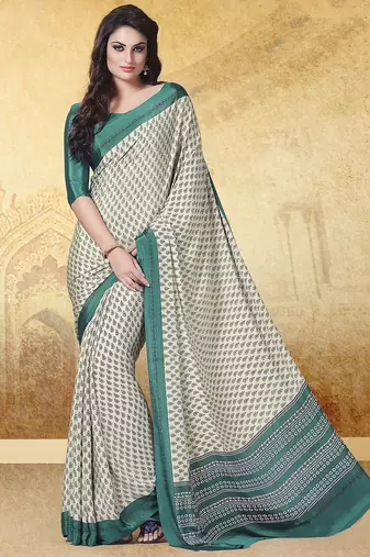 Cream printed saree