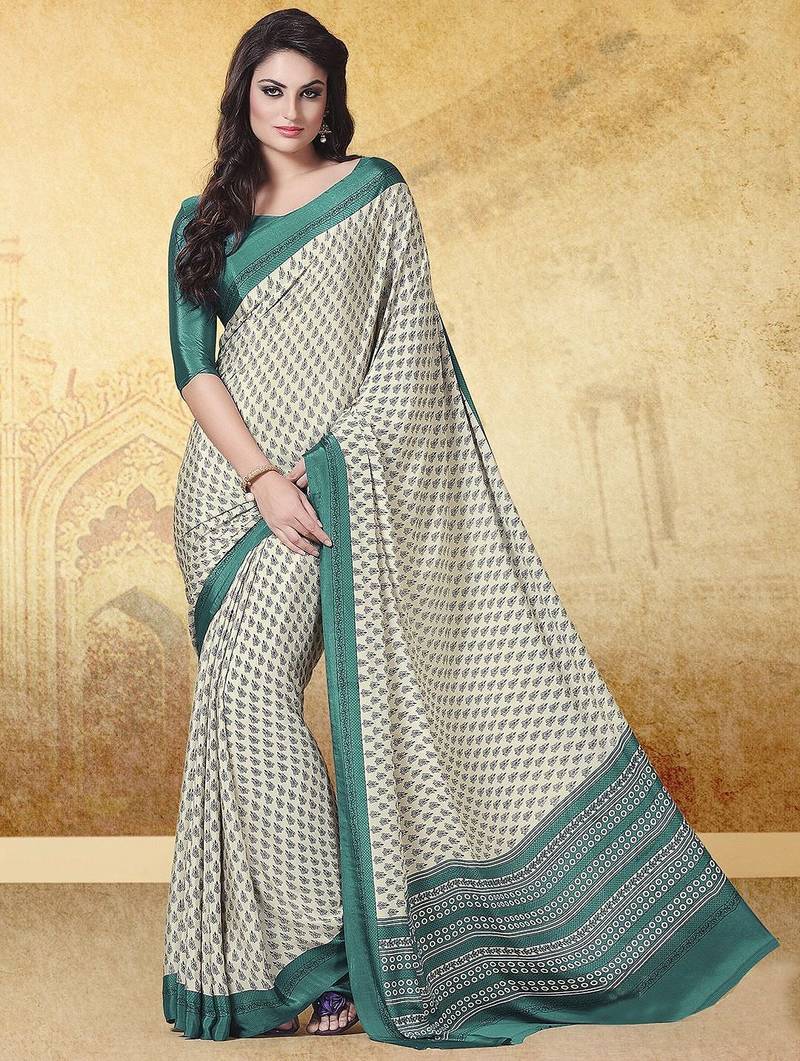 Cream printed saree