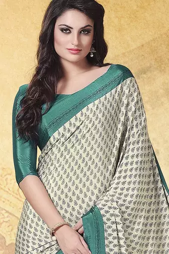 Cream printed saree