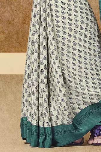 Cream printed saree