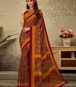 Maroon printed saree with blouse piece
