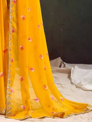 Yellow women geometric embellished sequinned  chiffon designer saree 5
