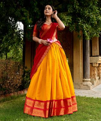 Ethnic Kanchipuram Silk Zari Border Lehenga Set 1