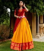 Ethnic Kanchipuram Silk Zari Border Lehenga Set