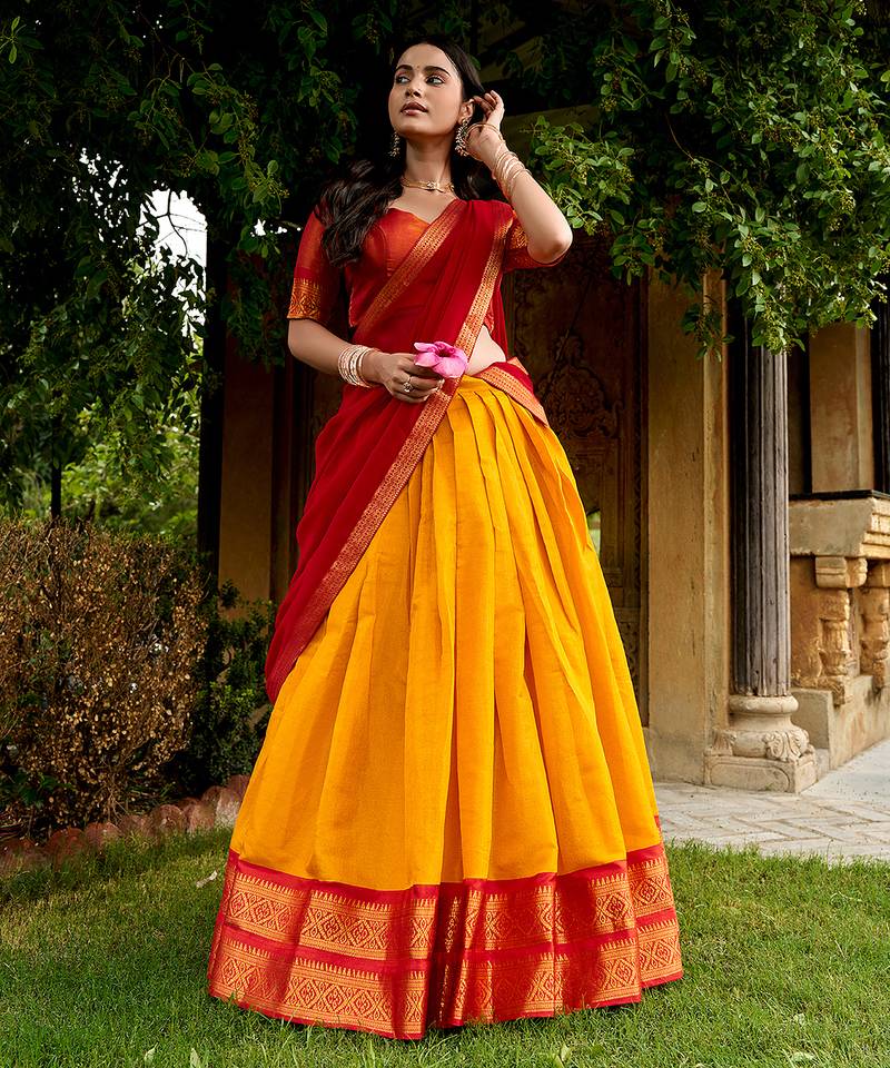 Ethnic Kanchipuram Silk Zari Border Lehenga Set