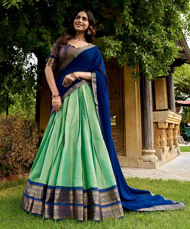 Ethnic Kanchipuram Silk Zari Border Lehenga Set