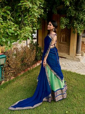 Ethnic Kanchipuram Silk Zari Border Lehenga Set 3