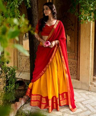 Ethnic Kanchipuram Silk Zari Border Lehenga Set 4