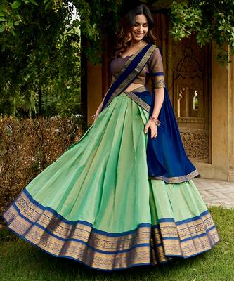Ethnic Kanchipuram Silk Zari Border Lehenga Set 4