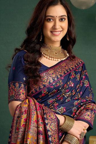 Blue woven design saree with blouse piece