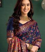 Blue woven design saree with blouse piece