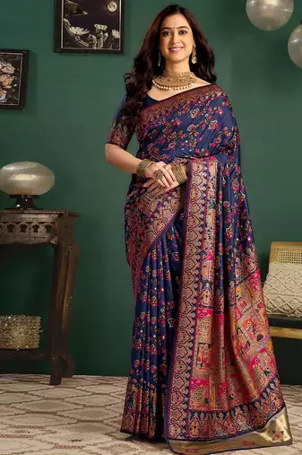 Blue woven design saree with blouse piece