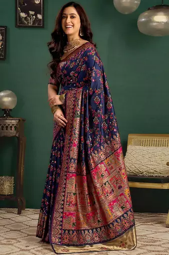 Blue woven design saree with blouse piece